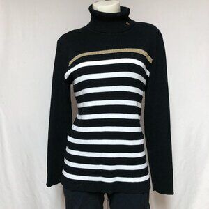 Lauren Ralph Lauren Striped Ribbed Black & White Turtleneck Top